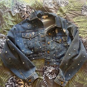 Wild Honey Blue Denim Pearl-Embellished Jacket